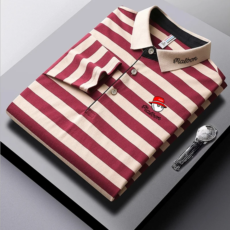 Golf Shirt Spring and Summer New Men's Long Sleeve Golf T-shirt Stripe Cotton Business Golf Clothing Men's Golf Polo Shirt