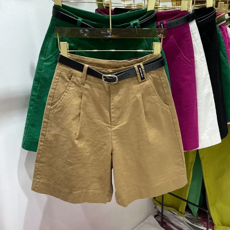 Шорты женские однотонные с высокой талией модные Универсальные повседневные