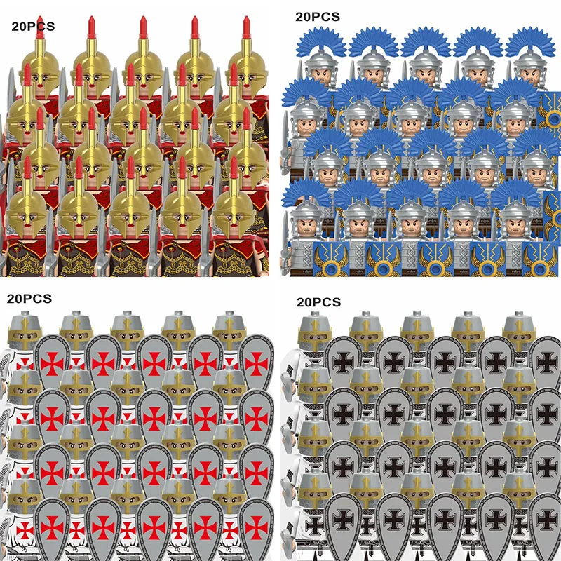 

20pcs Medieval Military Figures Building Blocks Parts Knight Lord Warrior Weapons Armor Roman Sword Accessories Compatible Kits