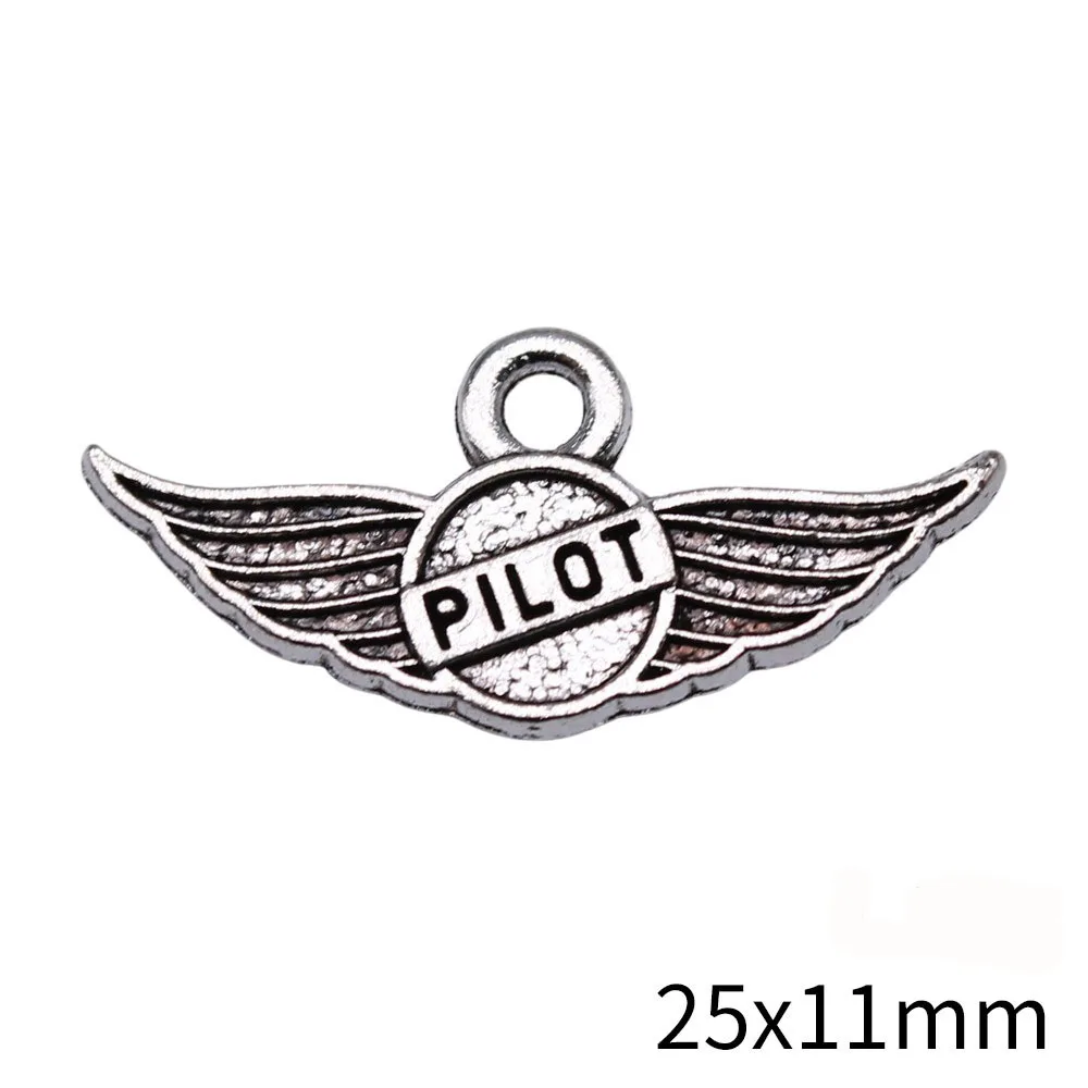 10Pcs 25x11mm Antique Silver Color Pilot Charms Pendants for Jewelry Making DIY Jewelry Findings Handmade Craft Accessories