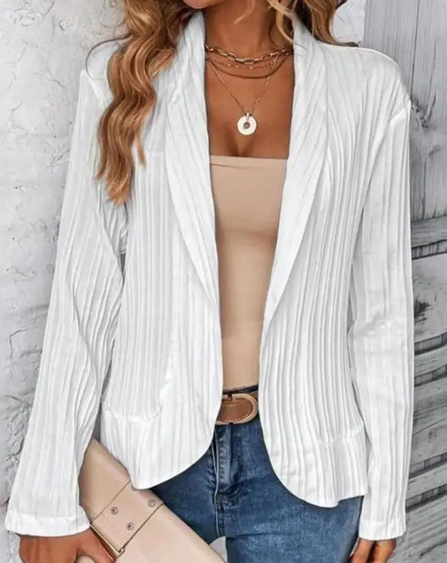 

Women's Blazer Office Spring/summer 2023 New Elegant Long Sleeve Daily Work Open Front Shawl Collar Textured Coat