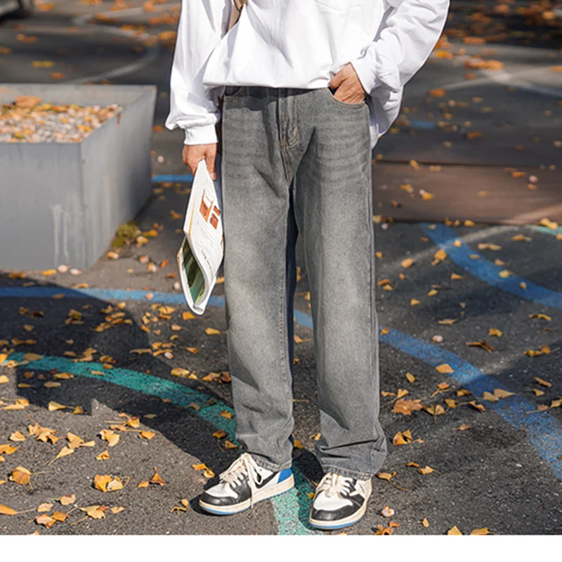 Streetwear Men New Vintage Recreational Straight Cylinder Blue Jeans Loose Temperament Versatile Wide Leg Trousers Autumn Female