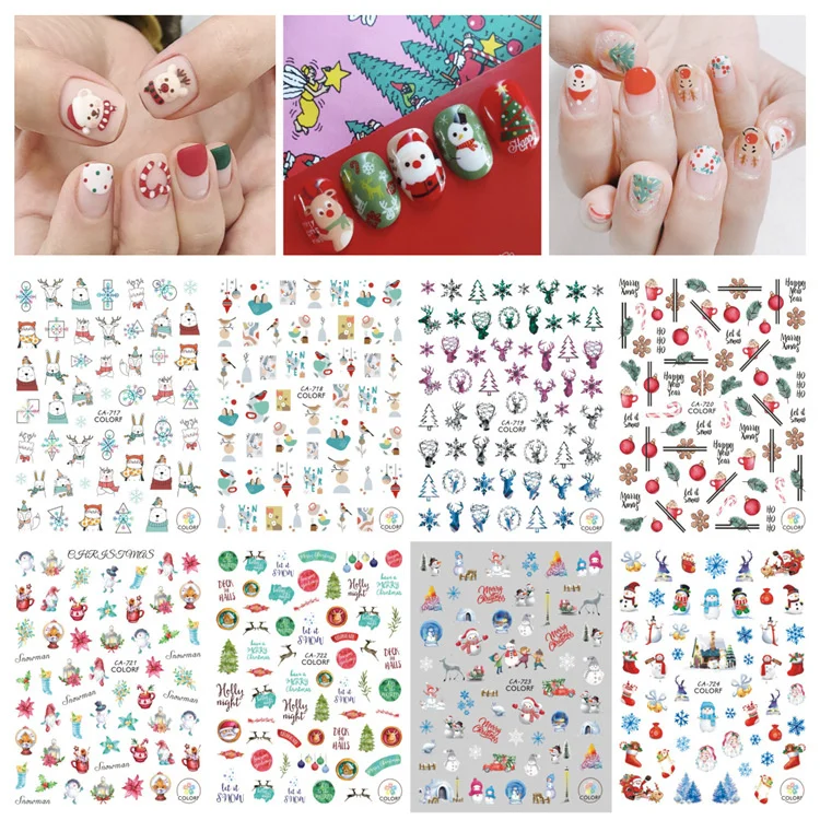 

Winter Xmas Nail Art Designs 3D Cute Sticker Cartoon Christmas Slider New Year Holiday Polish Decal Manicures Decorations
