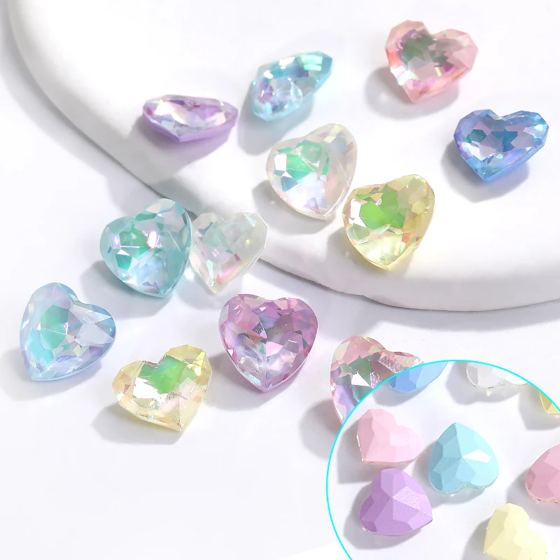 

10Pcs Glitter Heart Crystal Pointback Jewelry Stones Rivoli Rhinestones Diamond Nails Art Beads Earring Ring Making Accessories