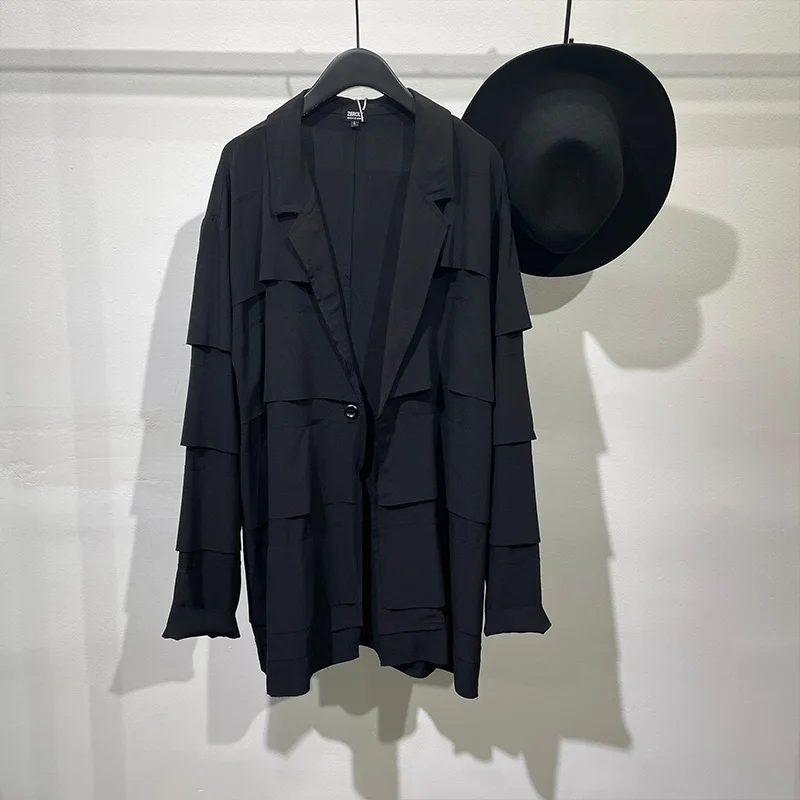 

Модная мужская трехслойная свободная ветровка с грубыми краями средней длины, красивый тонкий топ с оборками для улицы