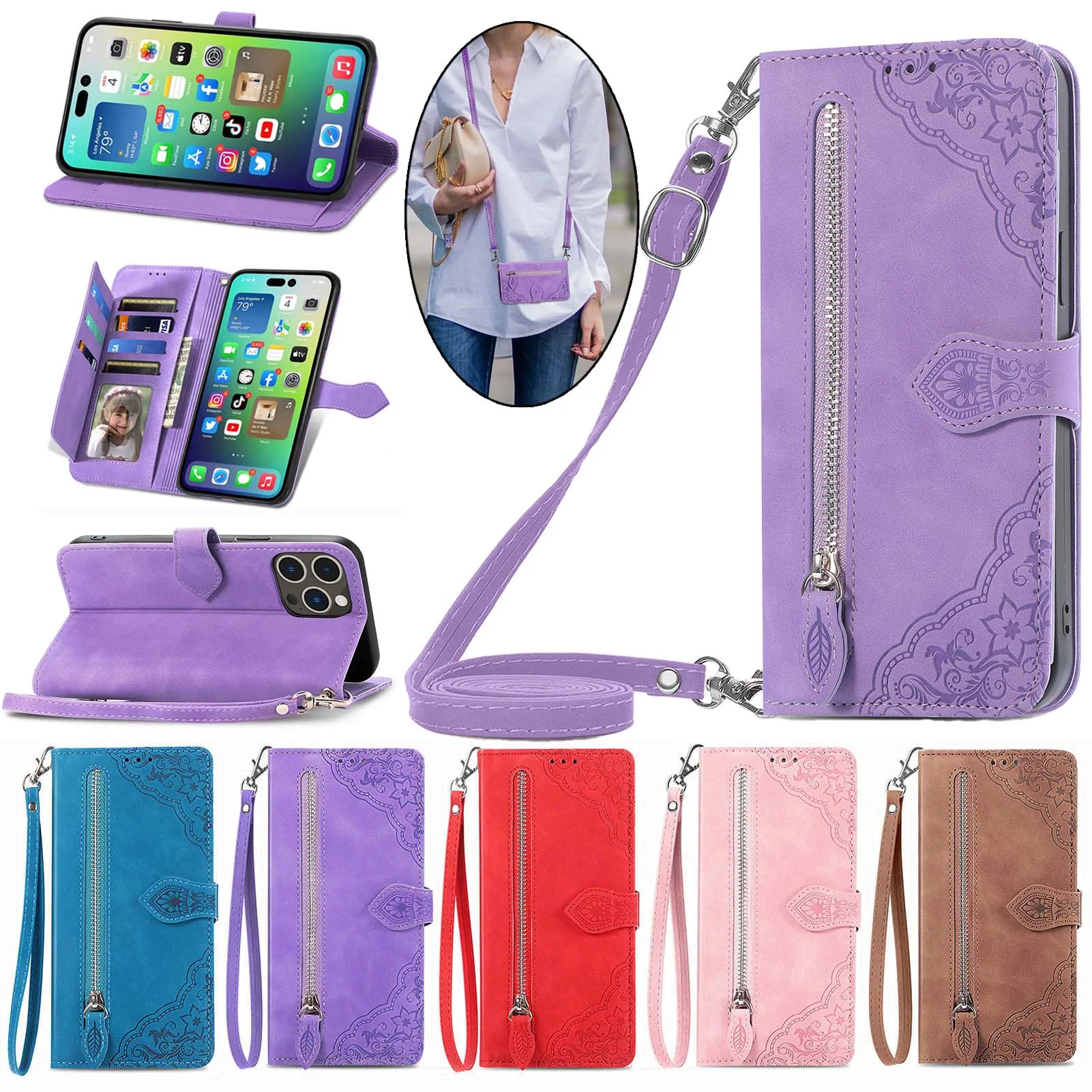 

Flip Leather Case For TCL 20 SE 20S 20L 20Y 20R 20XE 20B 10L 10 Lite 30V 30Z 30 XL Stylus 5G Wallet Phone Cover Long Wrist Strap