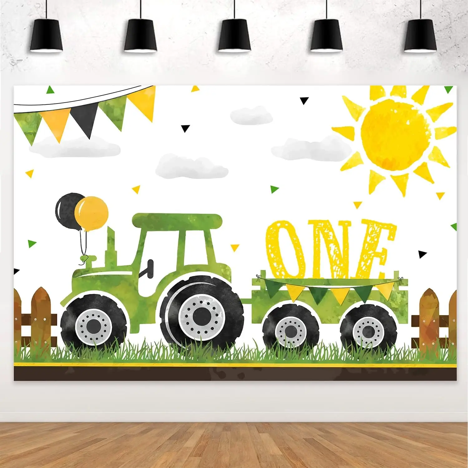 Фунмемуары ферма Зеленый Трактор 1-й День рождения баннер фотография Фон Ткань