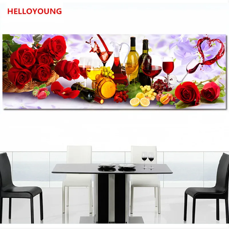 

DIY Diamonds Embroidery Romantic Restaurants Rose Wine Food Round Diamond Painting Cross Stitch Kits Diamond Mosaic