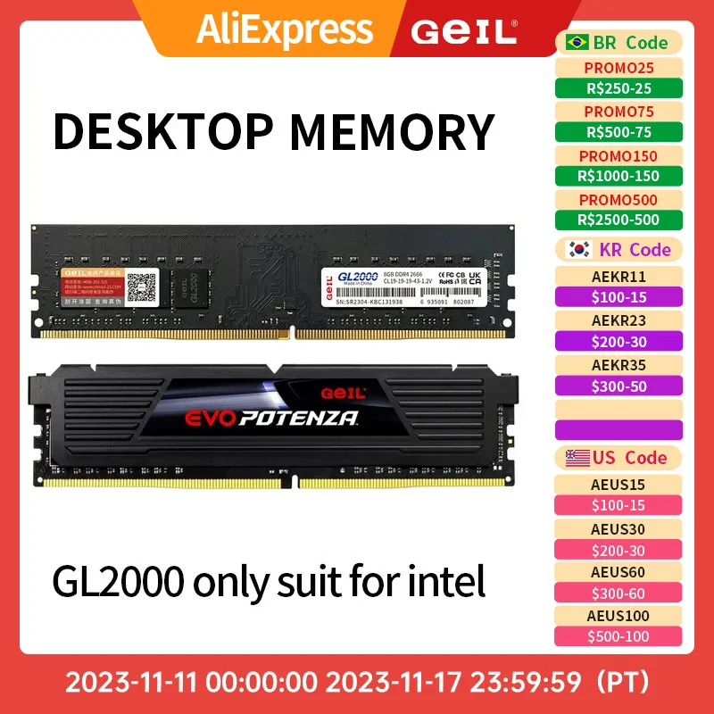 

Оперативная память для настольного компьютера, GL2000 DDR4 2666 МГц 3200 МГц 3600 МГц, запоминающее устройство с радиатором охлаждения CL18 8 Гб 16 Гб 1,35 в, только для ПК Intel