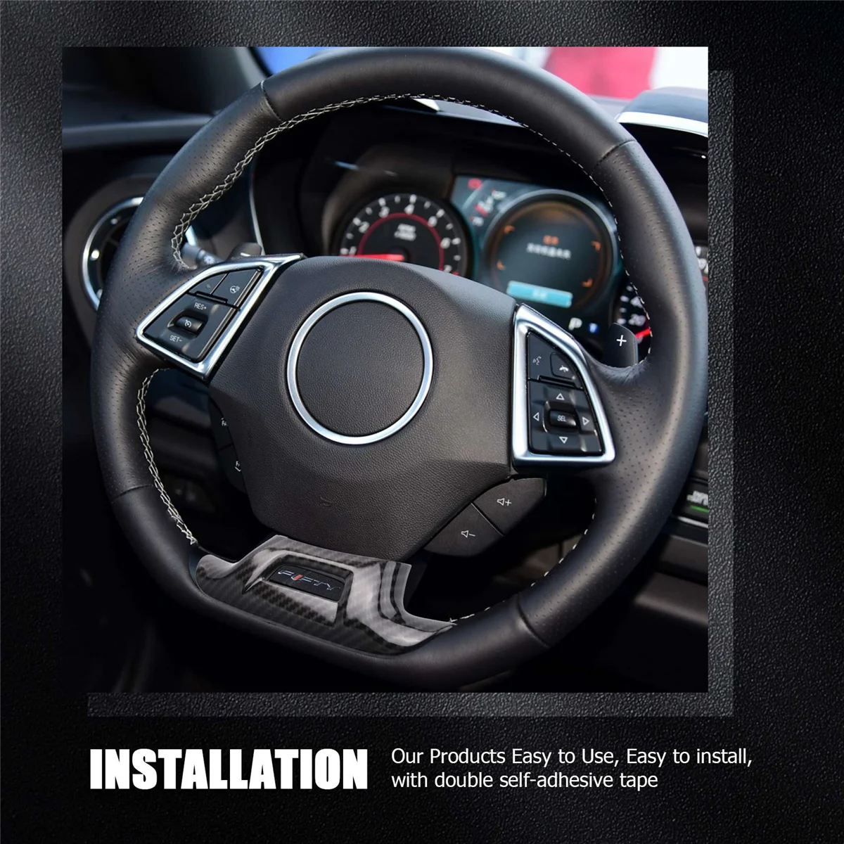

Car Steering Wheel Trim Decoration Cover Interior Accessories for Chevrolet Camaro 2017-2022, ABS Carbon Fiber