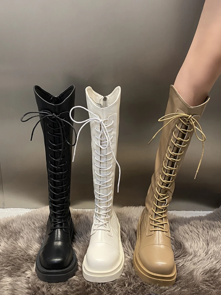 

Женские резиновые сапоги на шнуровке, привлекательные высокие сапоги до бедра на высоком каблуке, женские сапоги выше колена с круглым носк...