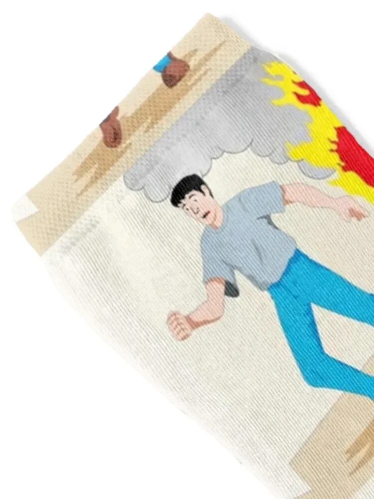 Иллюстрация безопасна мужчина бегает от реальных походов смешные носки для