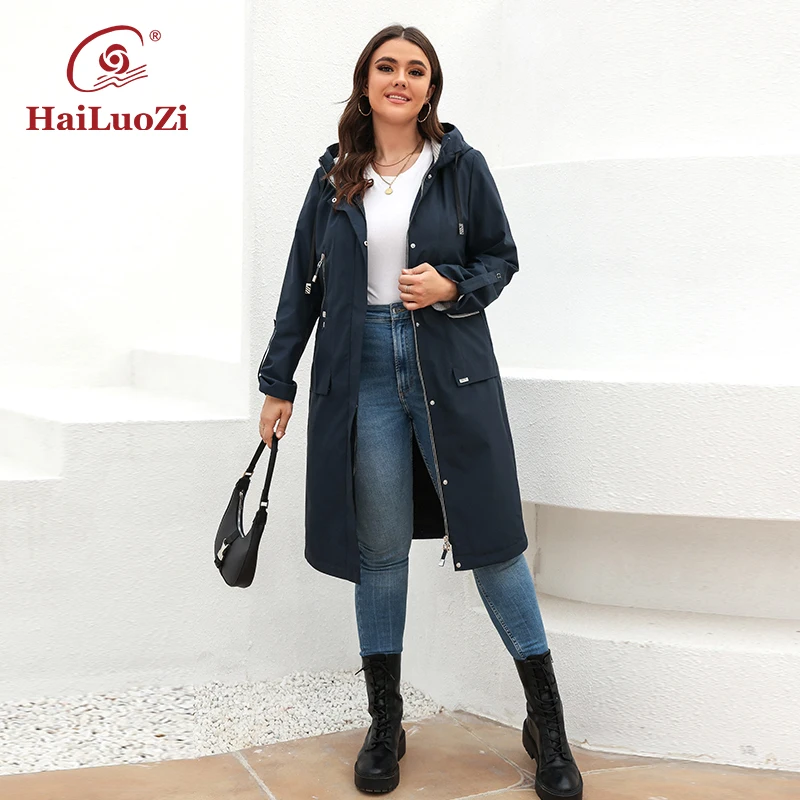 Новинка весенний Женский Тренч HaiLuoZi Женская водонепроницаемая куртка средней