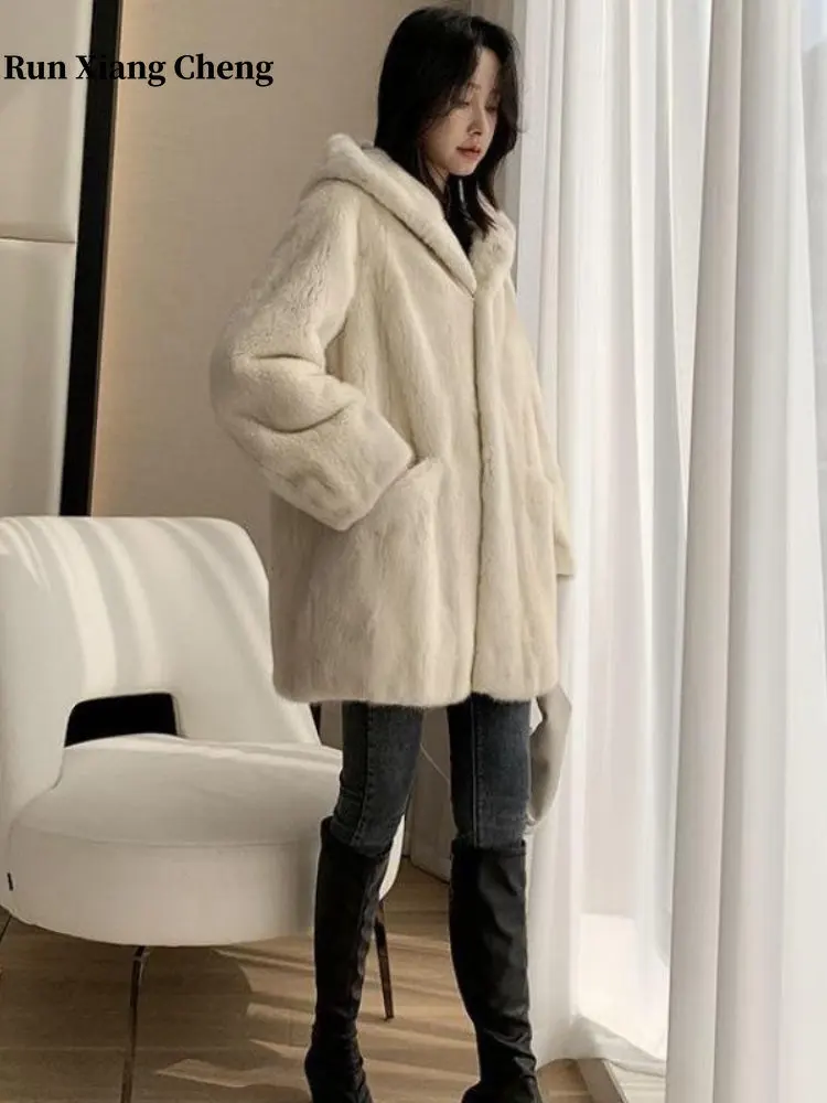 Women&’s Clothing Fur In Autumn and Winter of 2023 New Free Shipping High Imitation Velvet Mink Coat Hooded Imitation Mink Top