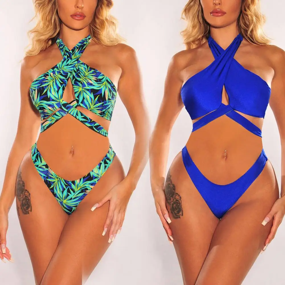 

Новинка 2023, бикини с лямкой через шею и эффектом пуш-ап, женский купальник на косточках, сексуальный купальник из двух предметов, комплект би...