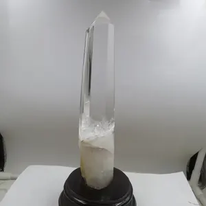 New Arrival ! AAAA  240g Natural Clear Quartz Crystal Wand Single Terminated Point Healing Reiki Fengshui + Wooden Base