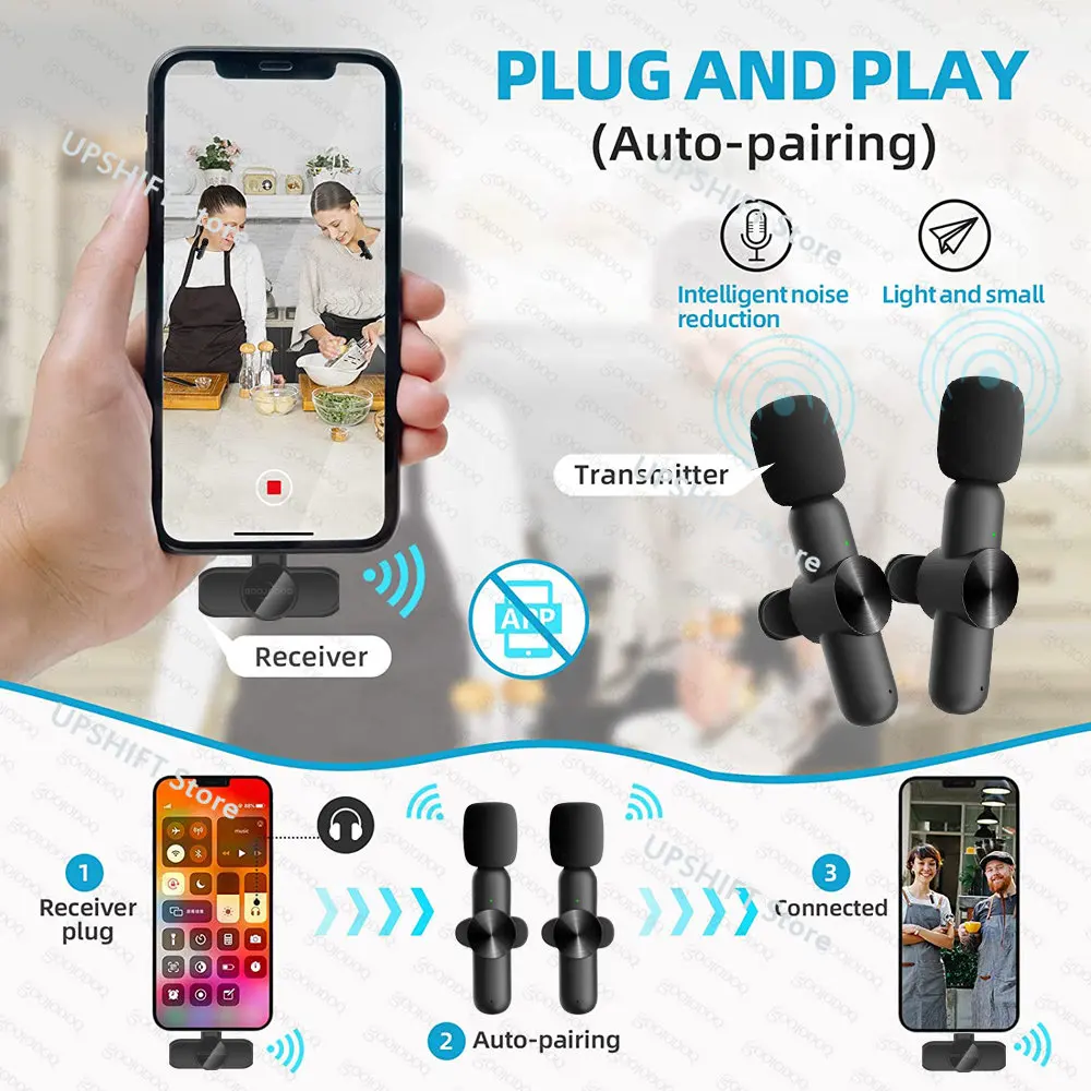Wireless Lavalier Microphone Audio Video Recording Portable Mini Mic for Android iPhone Gaming Live Broadcast Phone Microfonoe enlarge