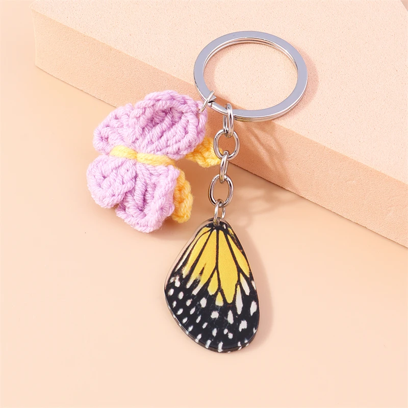 

Cute Handmade Knitted Butterfly Keychains Flying Animal Charms Keyrings Women Men Handbag Pendants Key Chains DIY Accessories