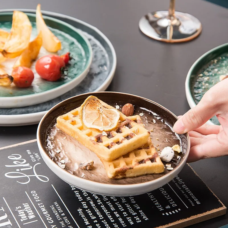 Керамический стейк в скандинавском стиле круглая плоская тарелка домашние