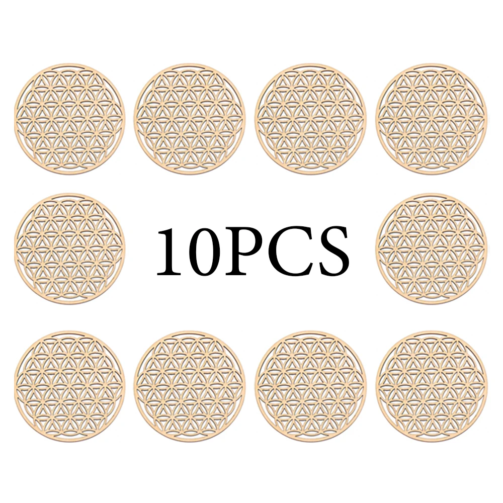 

10pcs/lot Flower of Life Natural Symbol Wood Round Edge Circles Carved Coaster For Stone Crystal Set DIY Decor Mats Pads