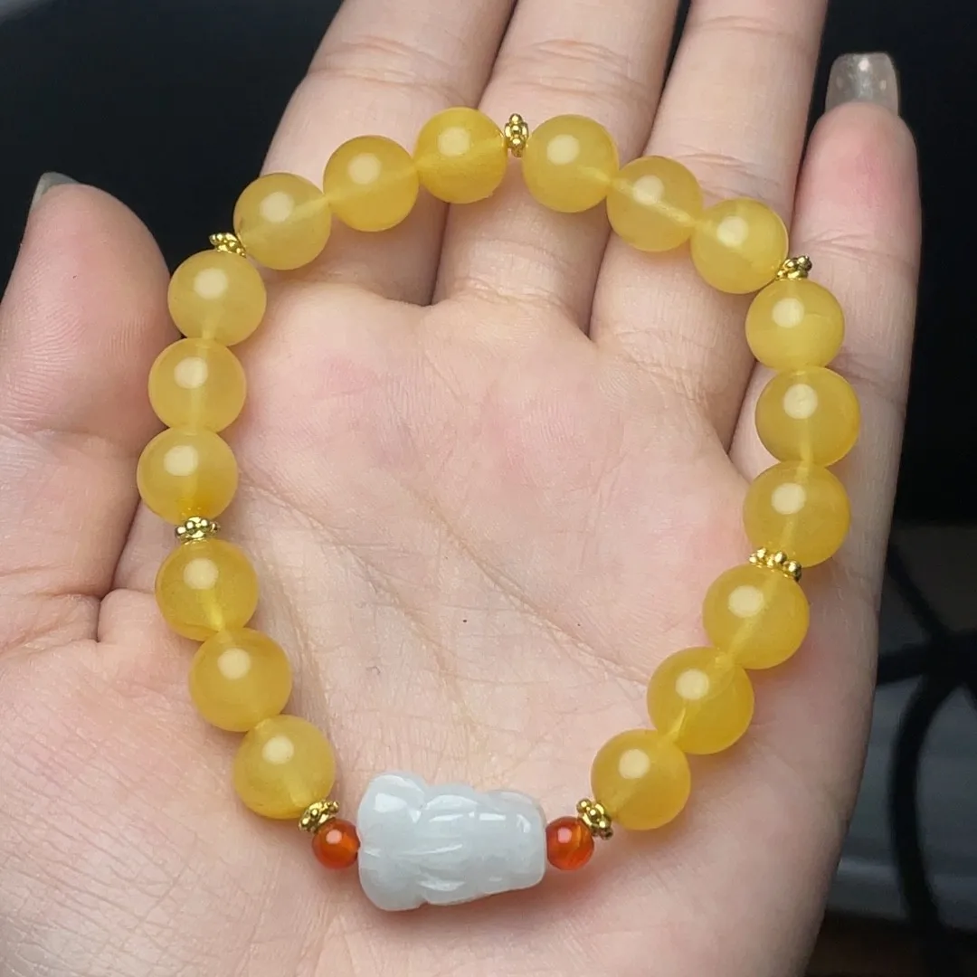 

8mm Certified Baltic Amber Bracelet Women Fine Jewelry Genuine Natural Ambers Hetian Jades Pixiu Wealth Protection Bracelets