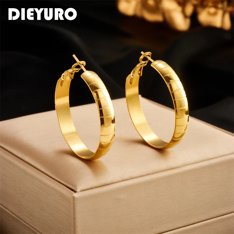 

DIEYURO 316L Stainless Steel Gold Color Geometric Smooth Hoop Earrings For Women Girl New Trend Ear Buckle Jewelry Gift Серьги