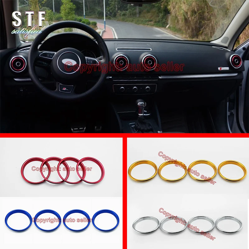

For Audi A3 8V 2012-2015 Stainless Steel Air Vent Outlet Ring Cover 4Pcs Car Accessories Stickers