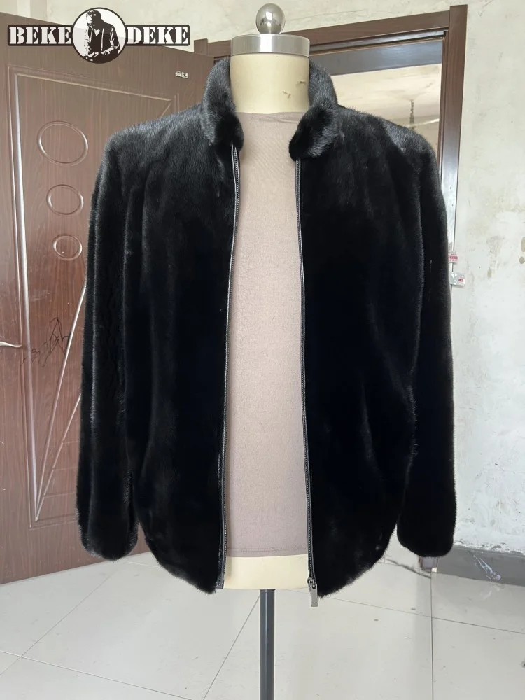 

Real Luxury Men Mink Fur Jacket Stand Collar Vintage Bomber Jacket Thick Warm 100% Natural Mink Fur Coat Outerwear Plus Size 6XL