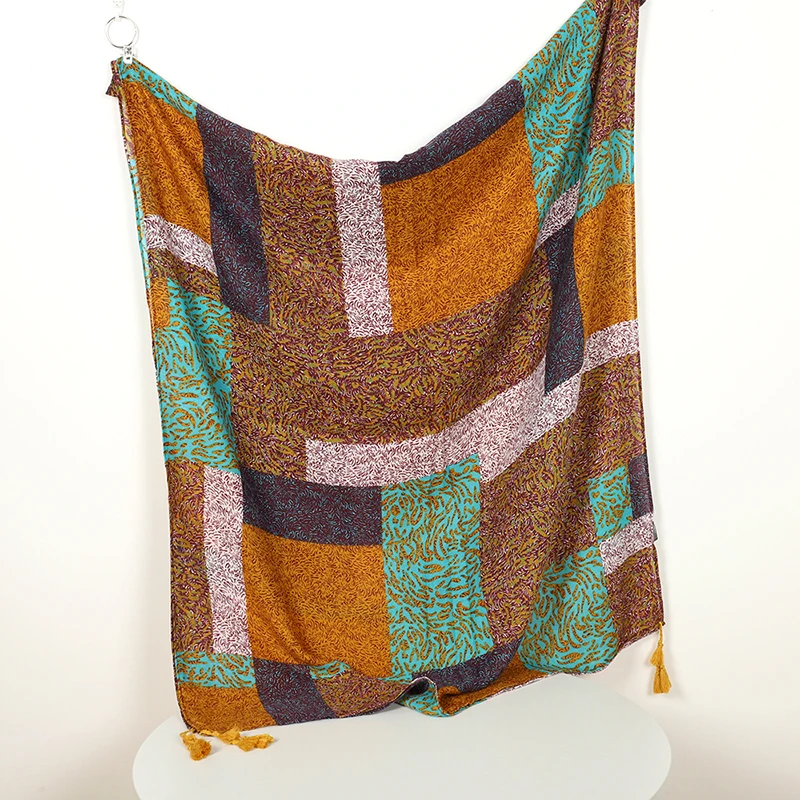 Роскошный брендовый дизайнерский хлопковый шелковый шарф с кисточками женский