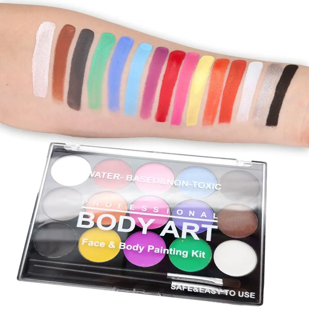 

Professional Face Body Oil Paints 15 Colors Non Toxic Water Paint Oil with Brush Halloween Makeup Tool Clown