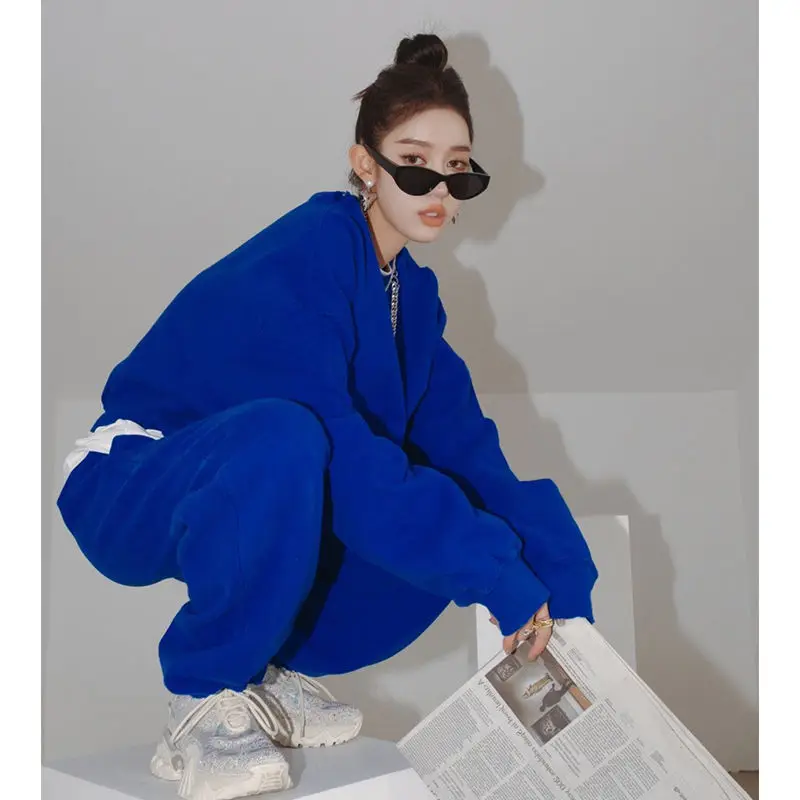 

2022 жареный уличный свитер, синий комплект Klein, модный свитер и леггинсы для отдыха и спорта, комплект из двух предметов