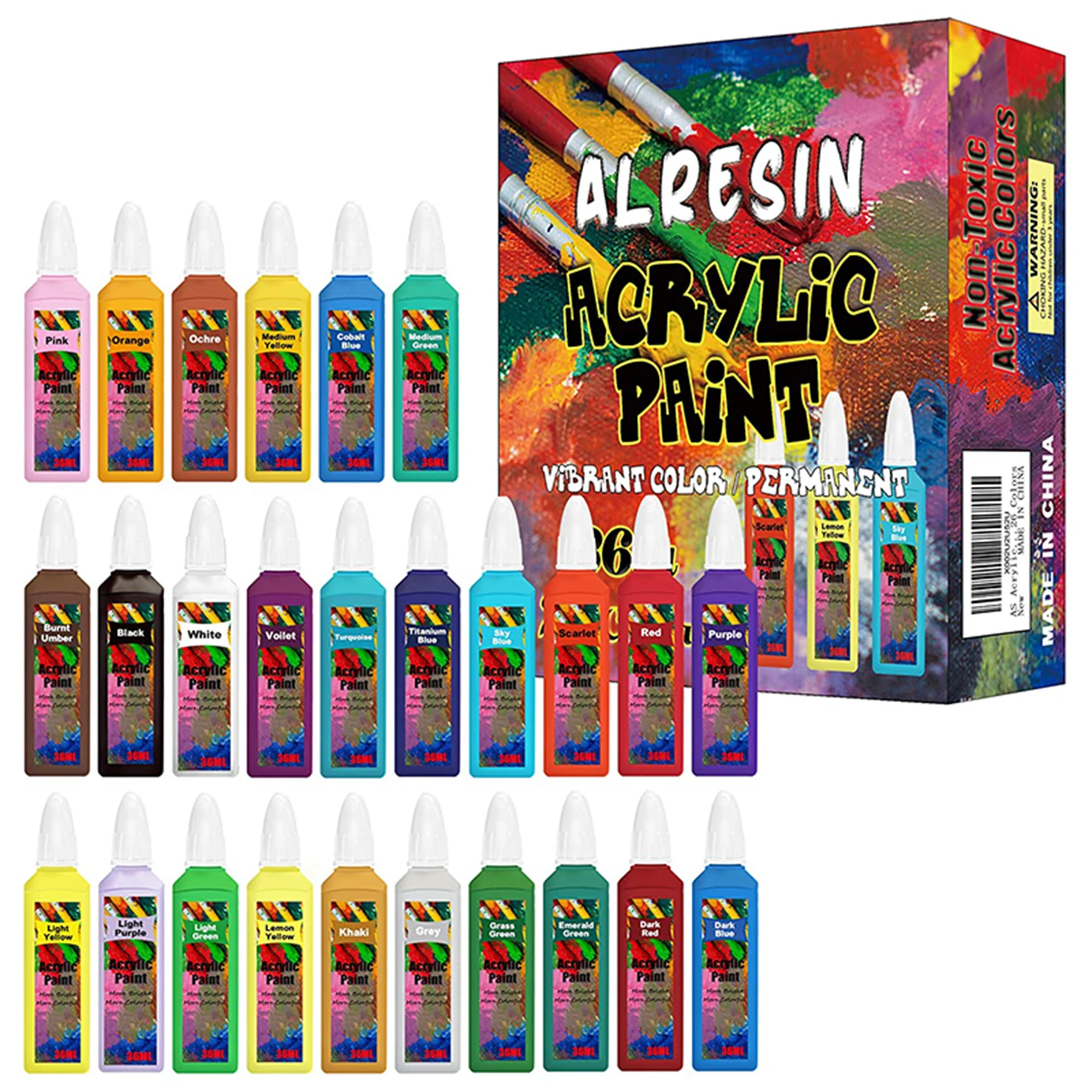 

Acrylic Paint Sets , Acrylic Paint 26 Colors Easy Squeeze Bottle Non Toxic No Fading Acrylic Paint Rich Pigment for Kids Adults