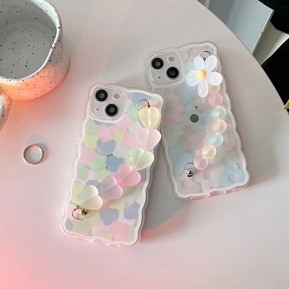 

Чехол для телефона Kawaii Love Heart с цепочкой на запястье для iPhone 13 11 Pro Max X XS XR 7 8 Plus защитные чехлы с цветами мягкий чехол coque