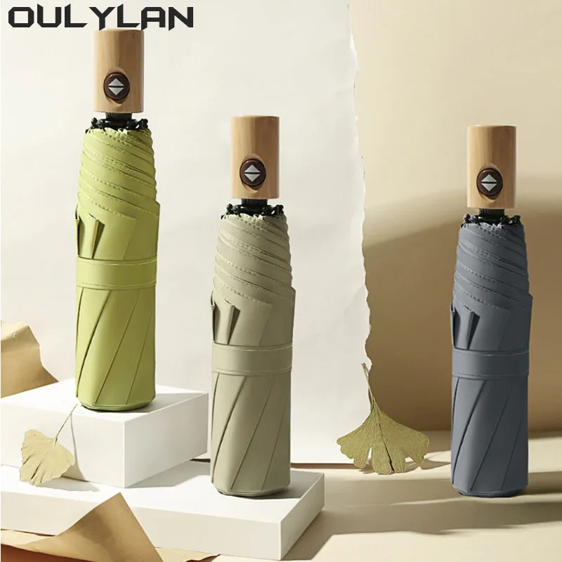 

Полностью автоматический зонт Oulylan с деревянной ручкой, 8 ребер, увеличивающий прочность, УФ Портативный, водонепроницаемый и ветроустойчивый