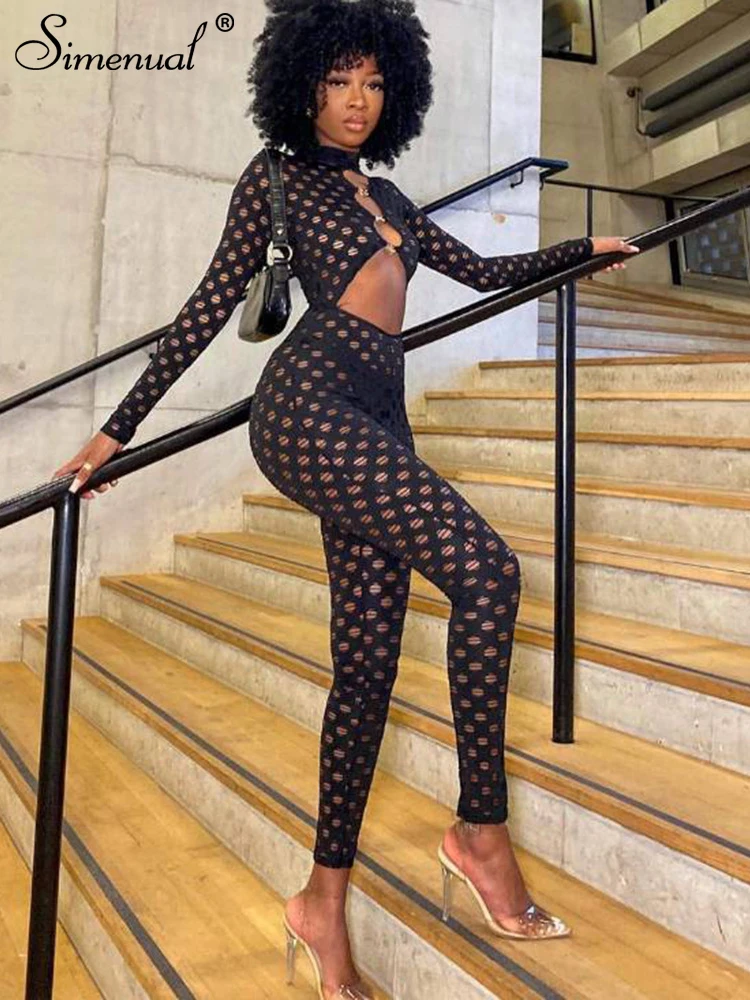 

Simenual, сексуальные, с вырезами, пончики, комбинезоны с украшением, женские, с длинным рукавом, на молнии, осенние наряды, праздничные, уличные ...