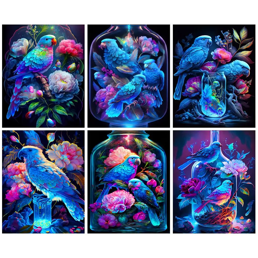 

GATYZTORY Picture By Number Blue Birds Animal Kits For Adults Handpainted DIY Oil Painting By Number Home Decoration