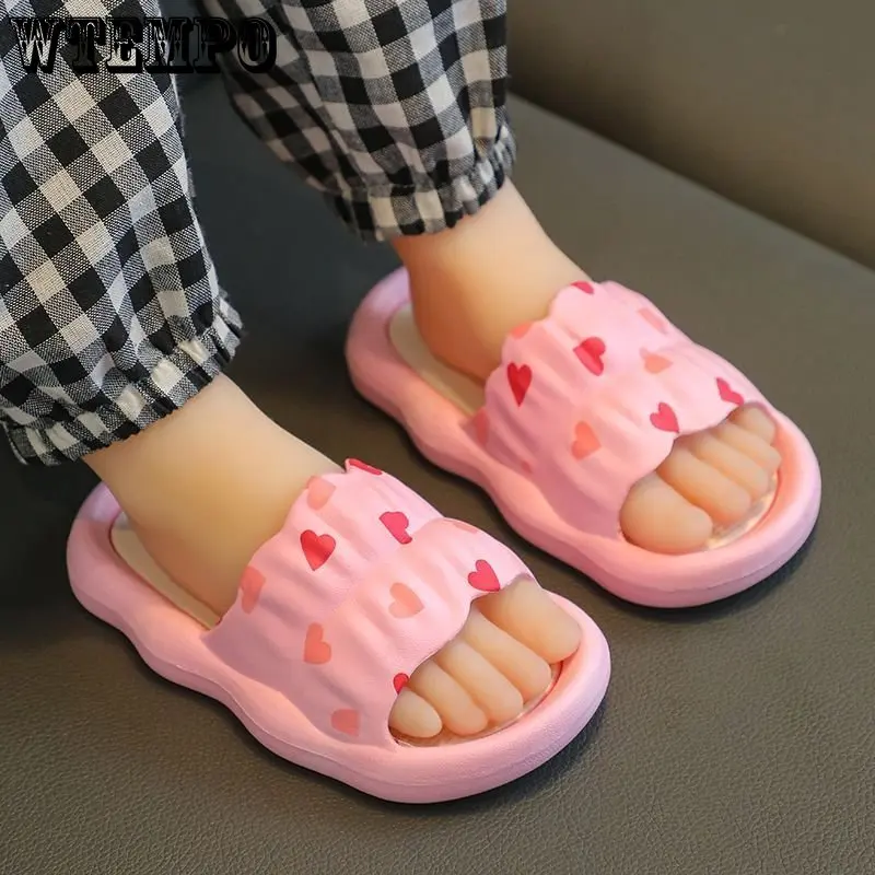 WTEMPO Children's Slippers Summer PVC Anti-slip Floor Flat Shoes Soft Bottom Parent-child Sandals Home Indoor Slides Wholesale