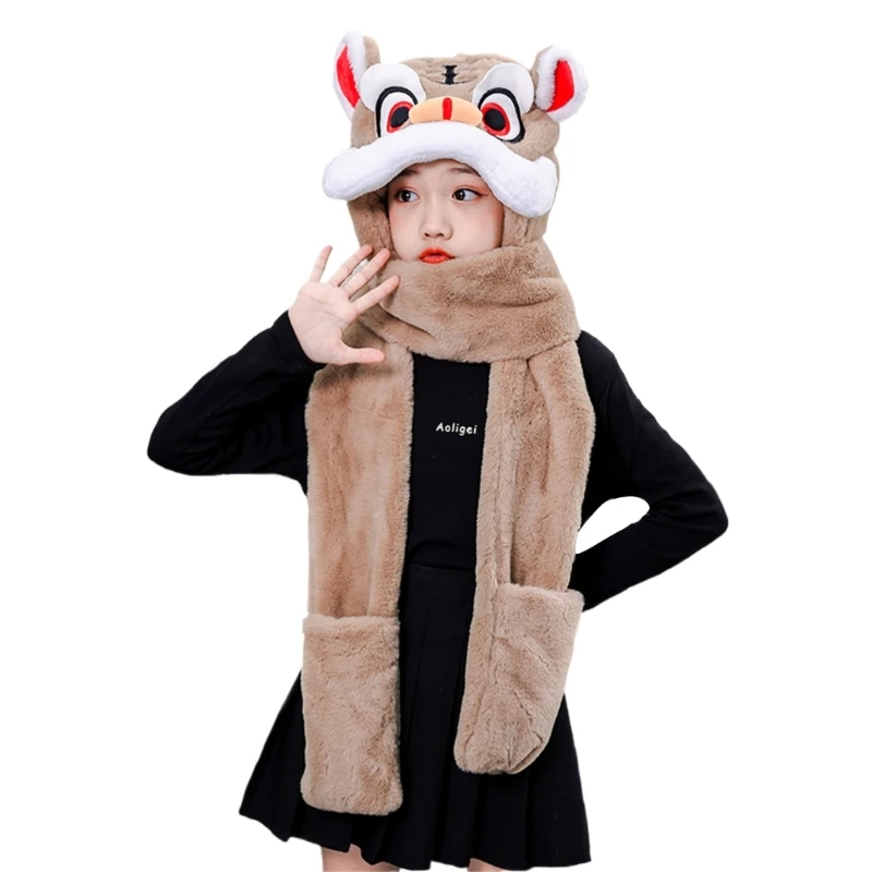 

Hooded Scarf Winter Hat Windproof Neck Scarf and Gloves for Woman Caps Windproof Scarf Ig Popular