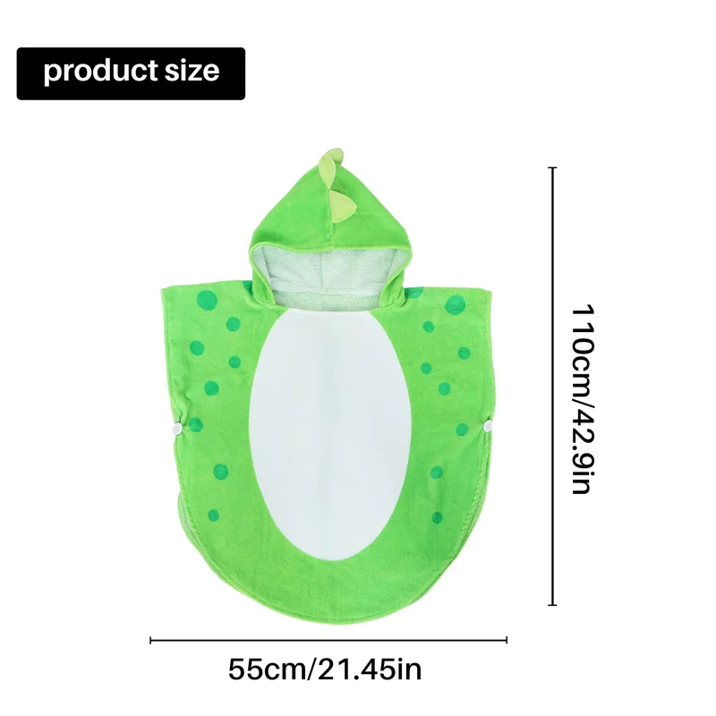 Robe Kids Hooded Beach Swimming Poncho Dinosaur Pattern(green+white 55 Cm X 110