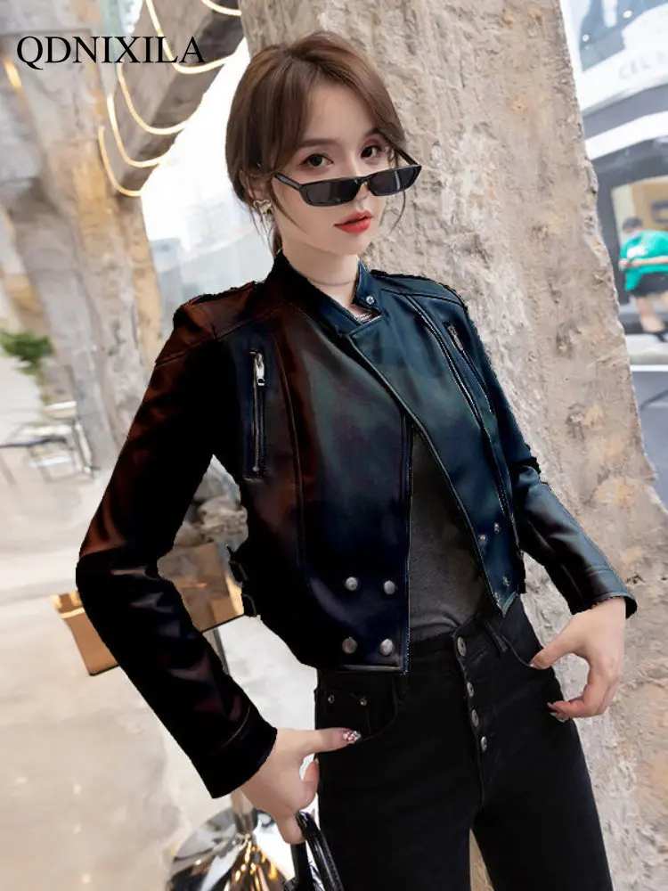 Jackets for Women 2023 Women's Moto Biker Zipper Jacket New Outerwear Asymmetric Zip Leather Jackets Women's Bomber Jacket