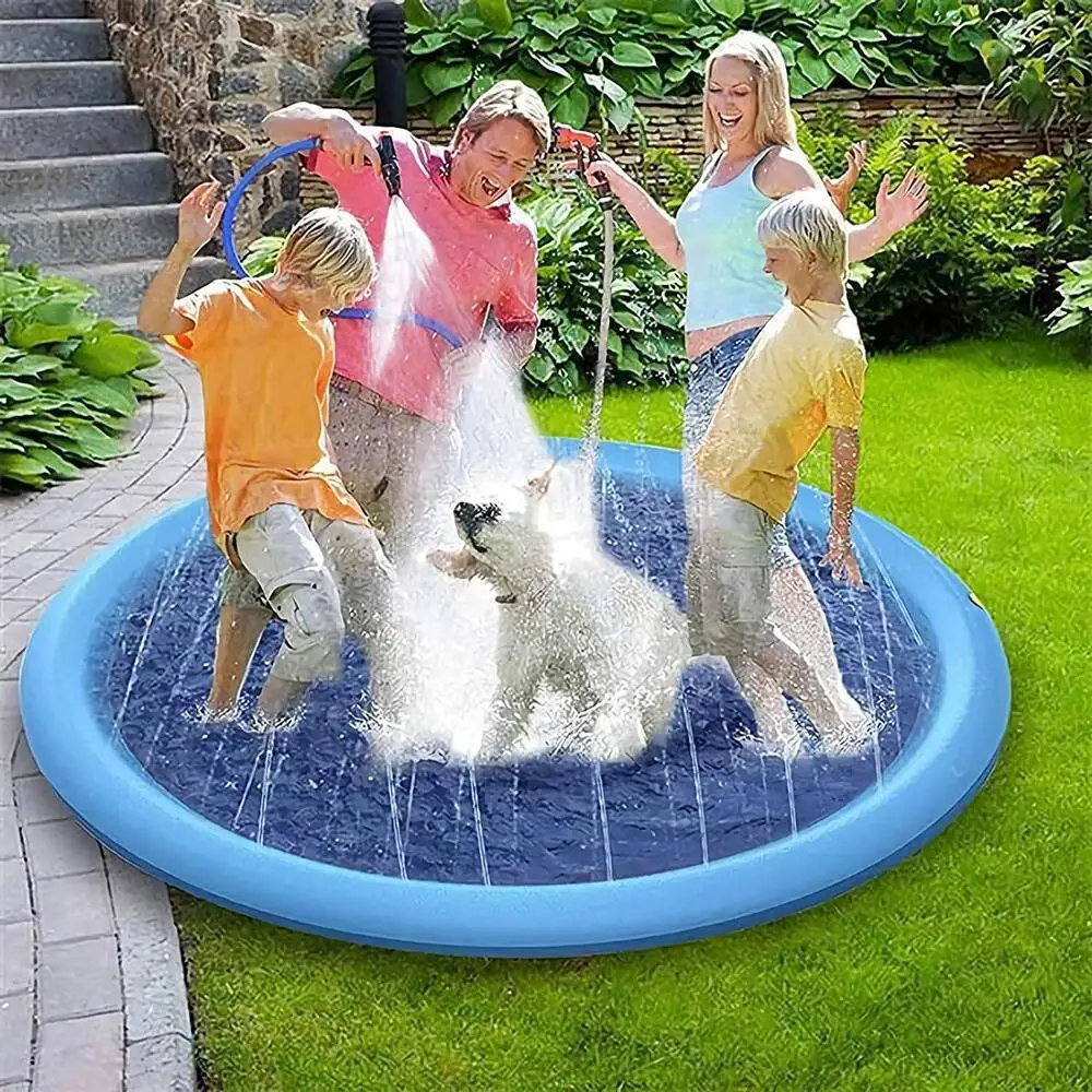 170cm Inflatable Pet Play Mat Seat Cushion Water Jet Pad Outdoor Garden Fountain Bathtub Toy Swimming Pool Kids Dog