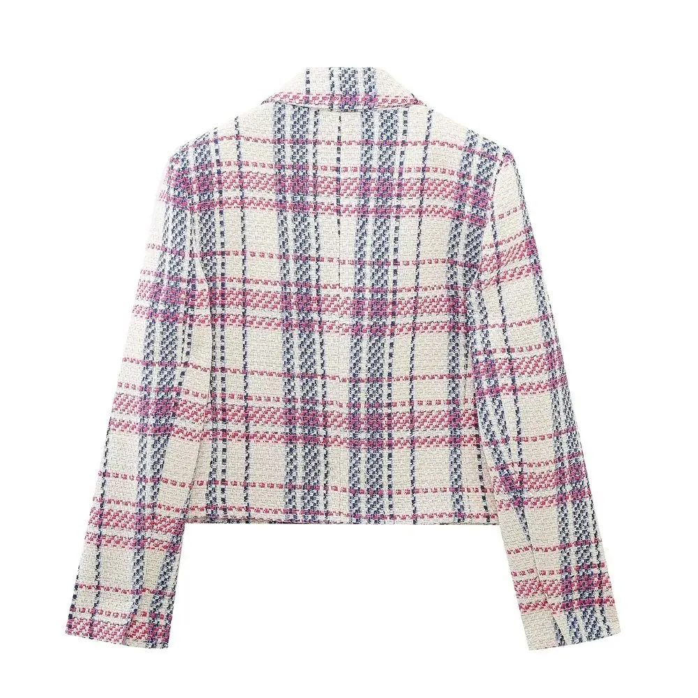 Jenny&Dave 2023 Spring Plaid Blazers Fashion Casual Texture Short Jacket Women Tops