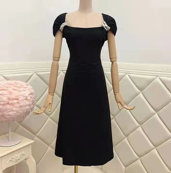 

Винтажное элегантное платье WTIANYUW с бисером, летнее Черное длинное платье средней длины, вечерние платья-трапеции в стиле ретро, французские...