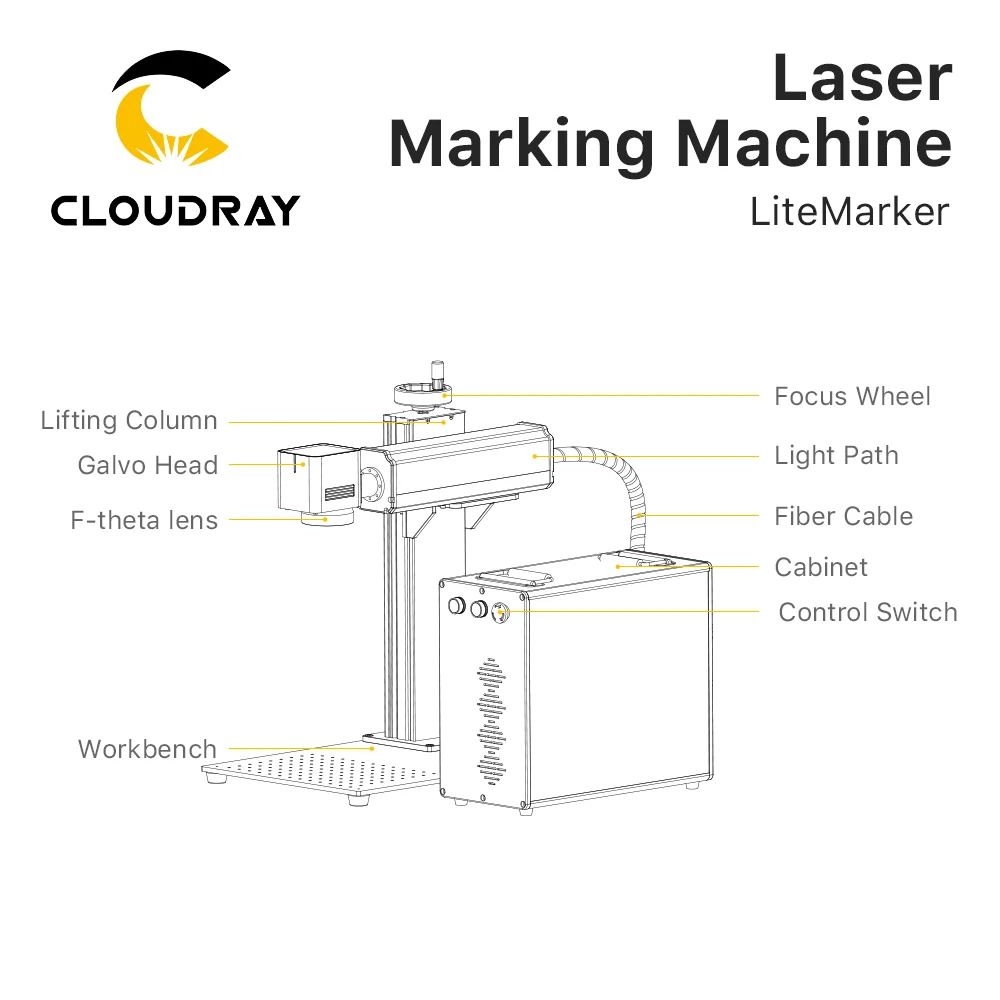 Cloudray 20-60W JPT Fiber Laser Marking Machine For Cutting Jewelry Laser Cut Gold Silver Stainless Steel Copper Aluminum Sheet
