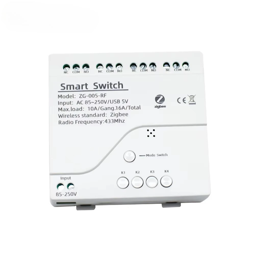 Фото Модуль реле Tuya 4CH Zigbee, USB 5В, AC 85-250В, сухой контакт, 4 канала, контроллер на DIN-рейку, шлюз для системы умного дома №1