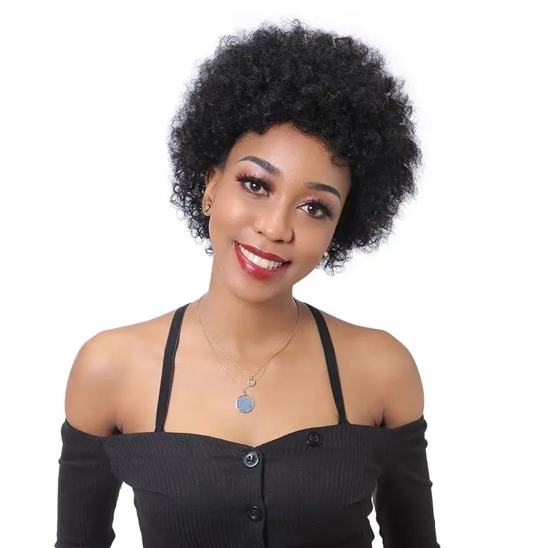 

DreamDiana Short Afro Curly Human Hair Full Machine Wigs for Black Women 150% Density Short Pixie Cut Wig Wigs On Sale Clearance