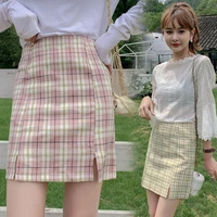sutimine 2021 mini skirt womens preppy style zipper high waisted plaid skirts for girls cute ladies kawaii vintage green skirts