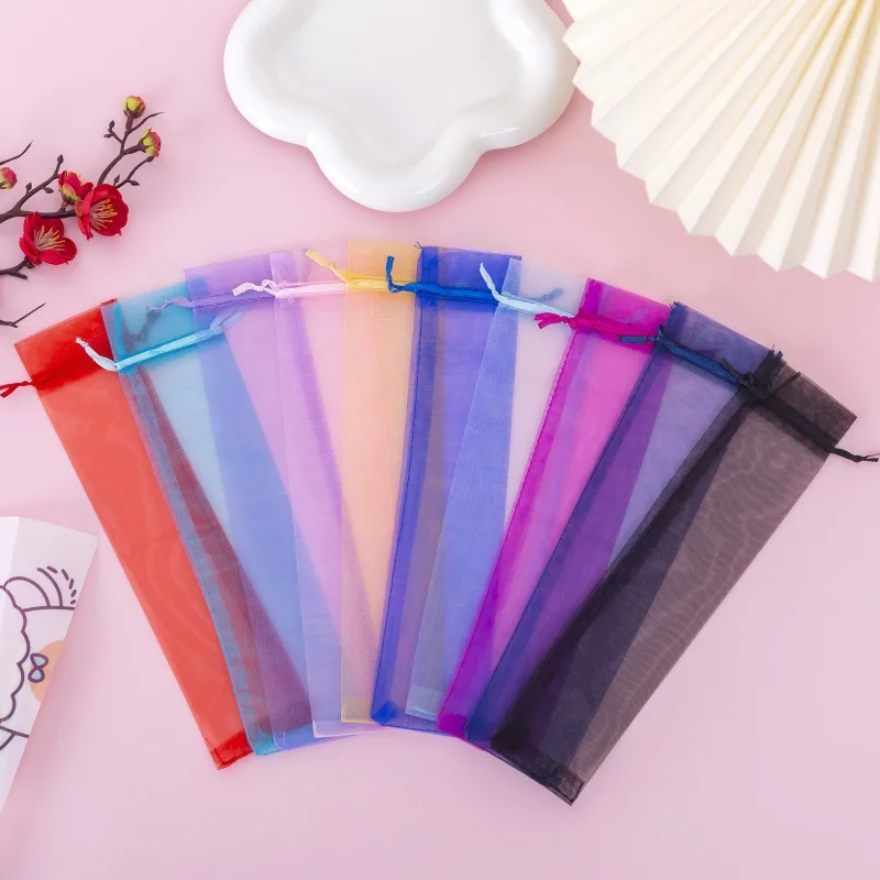 

100Pcs Wedding party gift bag Organza Gift bag Birthday Shower Solid color mesh gauze bag Ornament Bundle Pocket 26x6CM
