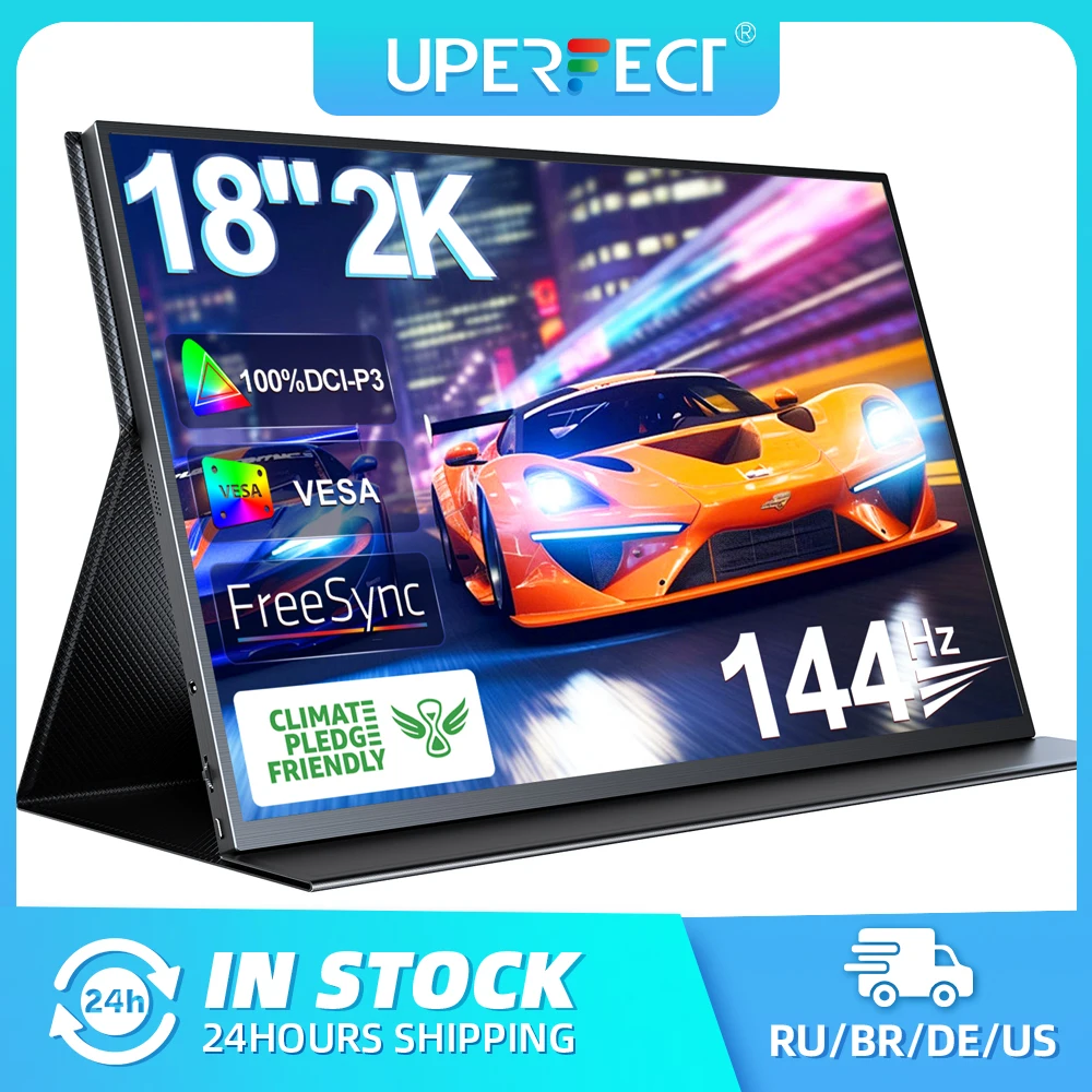 Портативный игровой монитор UPERFECT 2K 144 Гц 18 дюймов с креплением VESA 100% DCI-P3 матовым