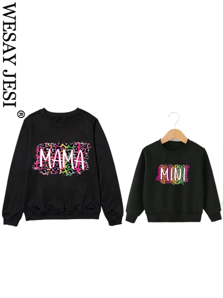 WESAY JESI Mother And Kids Matching Outfits Print Crewneck Long Sleeve Sweatshirt Pullover Casual Family Matching Sweatshirt images - 6